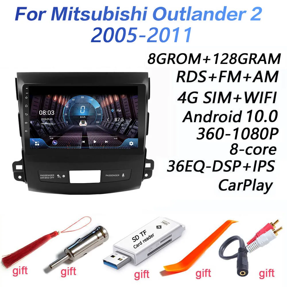 8GRAM+128GROM DSP 2 din Android 10.0 Car Radio Multimedia Video Player For Mitsubishi Outlander XL 2006 2007 2008-2011 carplay | Автомобили