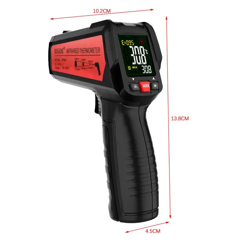 

BSIDE BTM11 Infrared Thermometer ABS WIth 1.9inch Color LCD Display 12:1 Point IR Digital Tester for Meat Water BBQ Cooking Temp