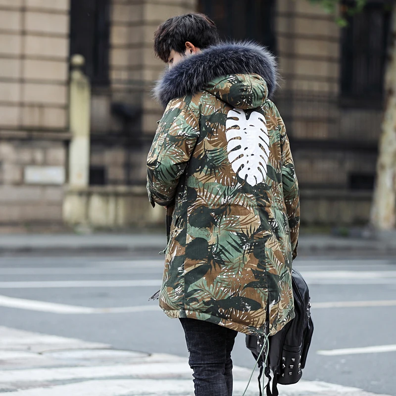 Winter mens jacket medium and long style camouflage color  extra-thick white duck down jacket warm coats