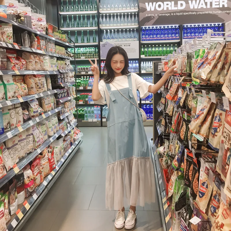 Джинсовое длинное платье с кружевами джинсовый сарафан верхняя одежда из Южной