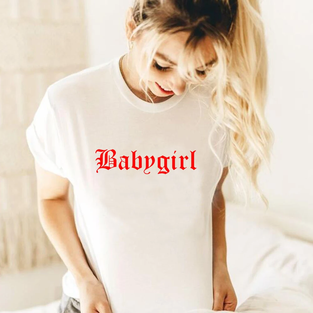 Женская летняя модная футболка Babygirl с буквенным принтом хлопковая одежда