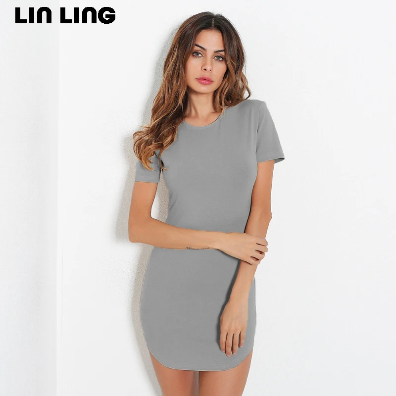 

Летнее женское платье с коротким рукавом и круглым вырезом, мини-платье, облегающее, тонкое повседневное женское платье, большие размеры, оф...