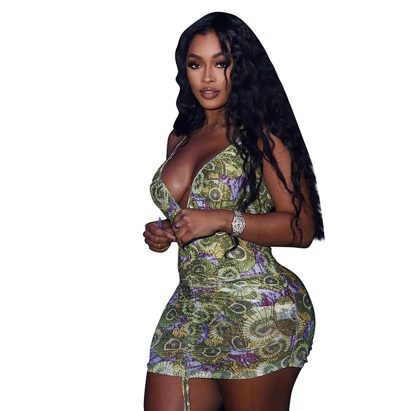 

2021 spring and summer women's new fashion sexy halter neck strap suspenders slim slimming dress women willon green dress