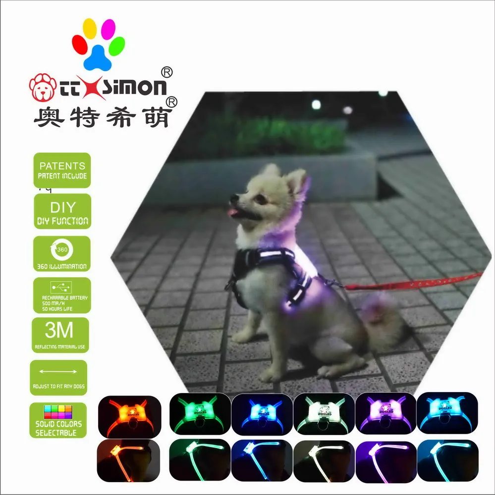 

CC Simon Dogled Led Light Dog Collar Charging PET Accessories Reflective Harnesses 2021