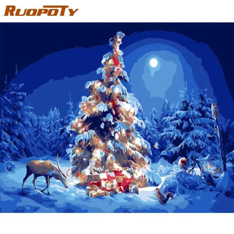 RUOPOTY 60x75 см Рамка Рождественская елка картина сделай сам Рисование по номерам