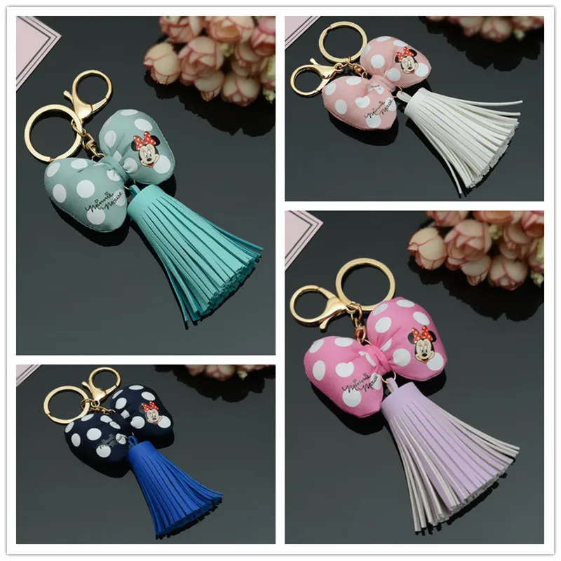Брелок для ключей с бантом Женский кожаный аксессуар куклой Микки и Минни из