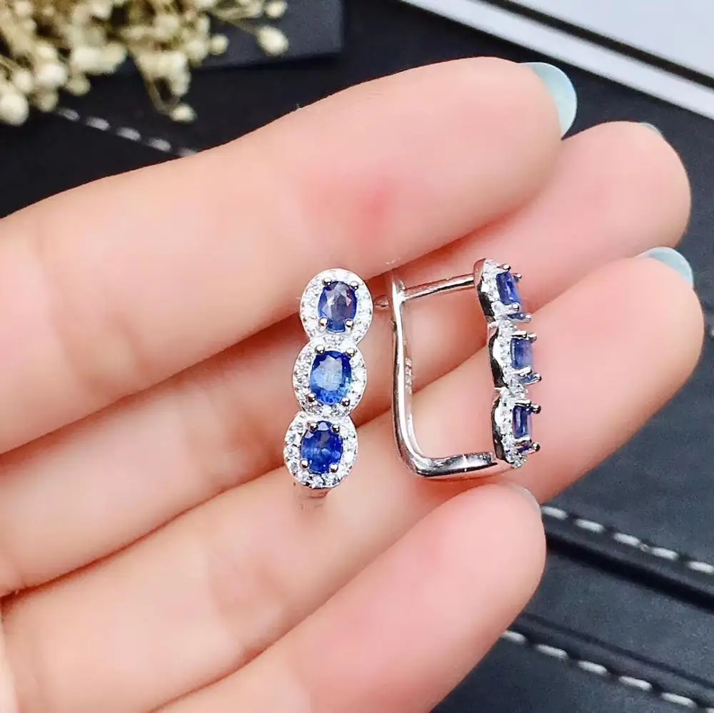 Sapphire KJJEAXCMY бутик ювелирных изделий 925 с инкрустацией, из чистого серебра натуральные изумрудные рубиновые сапфировые женские серьги поддержка обнаружения - Цвет камня: Sapphire