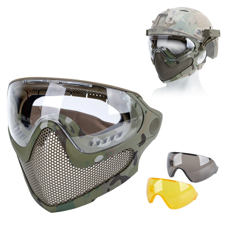 

Tactical Mask Tracer Airsoft Mask Impact Resistant Matching Helmet Steel Mesh Eye Protection Goggles for Airsoft and Paintball