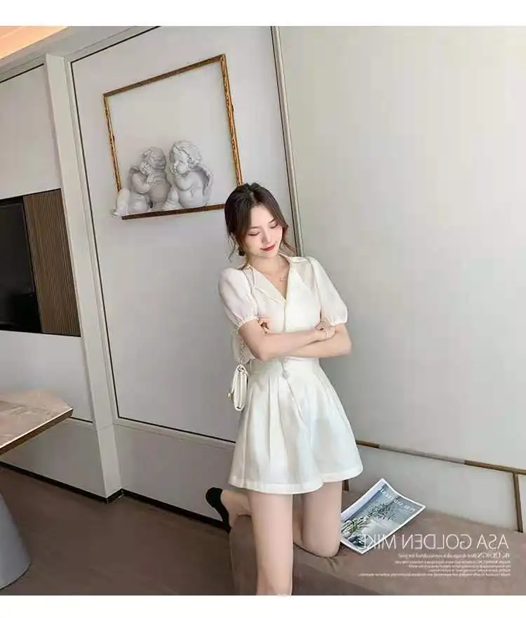 

2021 Summer New Female Elegant Slightly Mature Professional Western Style Short Shirt Women Fashion Solid Shorts Two-Piece Suit