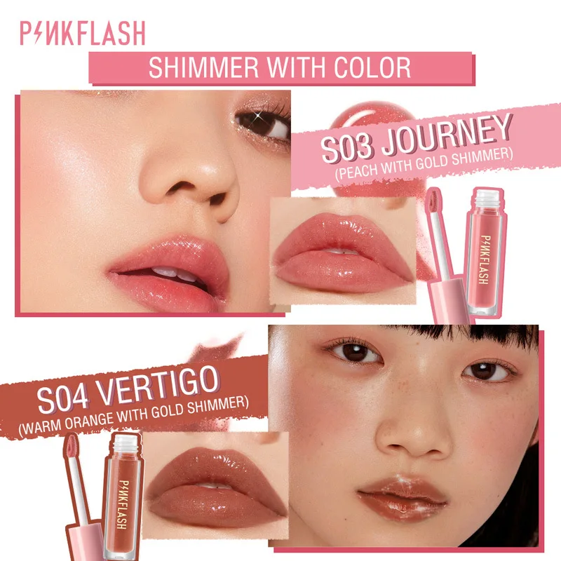 

PINKFLASH Plump Lips Lip Gloss Rich Moisturizing Wrinkle Fade Away Shine Shimmer Lipstick Color Locking Makeup TSLM2