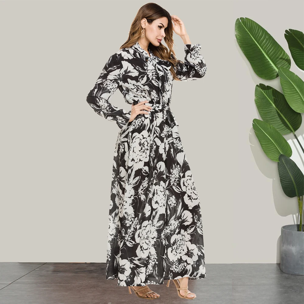 Женское шифоновое платье Siskakia офисное с бантом на воротнике и длинным рукавом