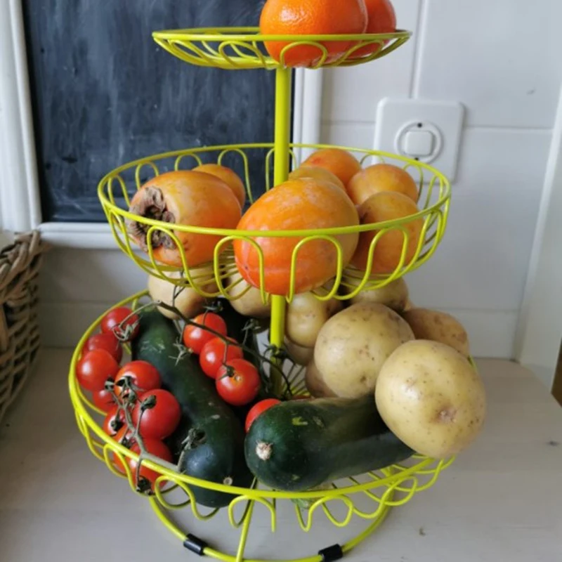 

3 Tier Fruit Stand Green Paint Iron Wedding Cake Stand Round Dessert Stand Wire Fruit Basket