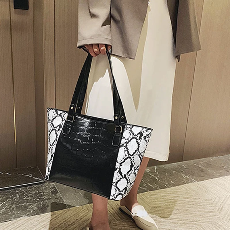 Женская сумка из искусственной кожи модный вместительный тоут с узором под