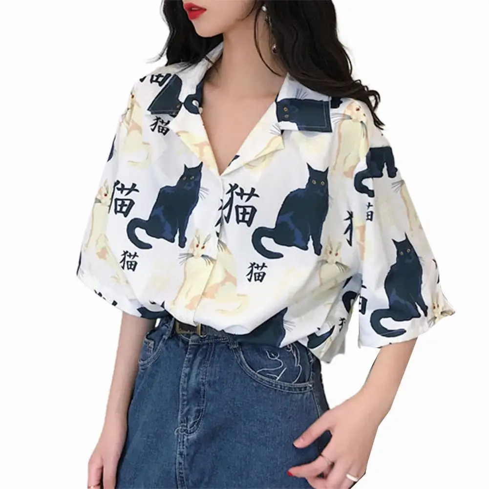 

Shirt Printed Buttons Women Loose Short Sleeve Blouse for Dating