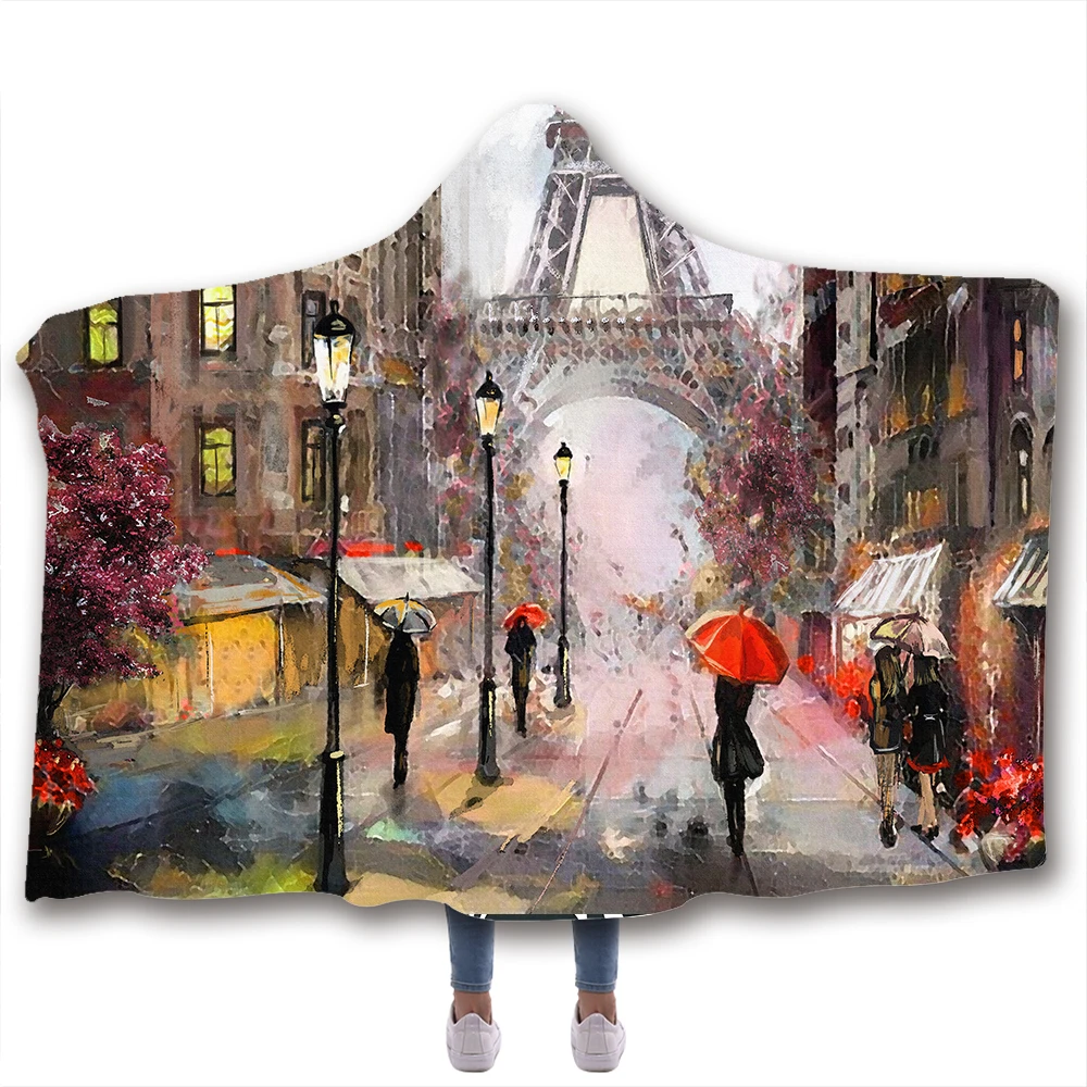 Эйфелева башня Париж Печать Одеяло с капюшоном Флисовое одеяло s и броски для