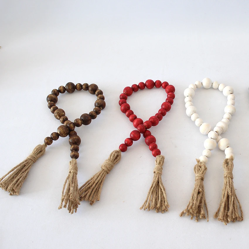 

Гирлянда из деревянных бусин с кисточками, 2 шт., декоративные молитвенные бусины для деревенской страны, Настенный декор, рождественские по...