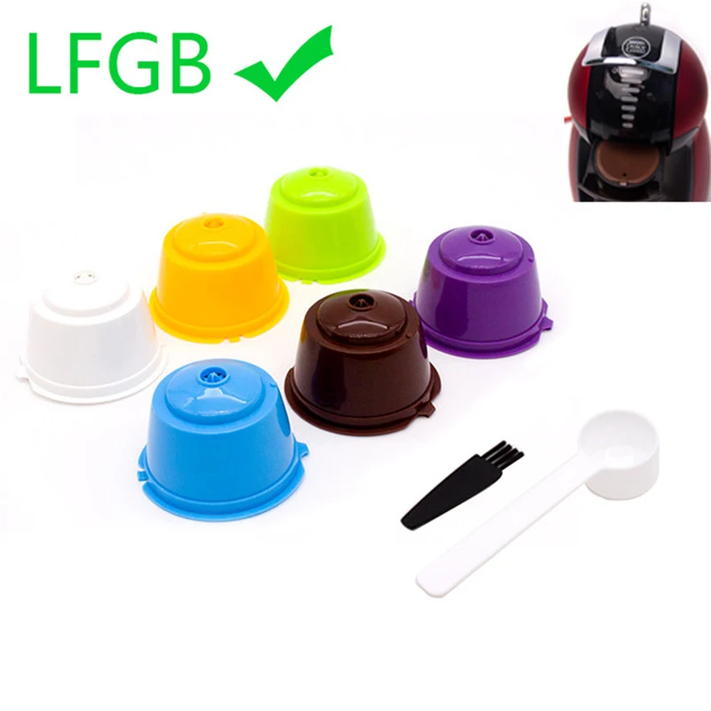 

6pcs Reusable Coffee Capsule Filter Cup for Nescafe Dolce Gusto Refillable Caps Spoon Brush Filter Baskets Pod Soft Taste Sweet