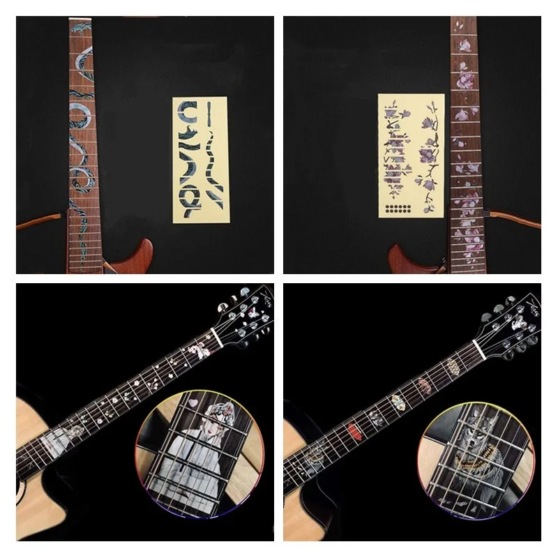 gitarre griffbrett aufkleber intarsien decals elektrische gitarre ultra dünne aufkleber bass ukulele griffbrett dekoration zubehör free glob