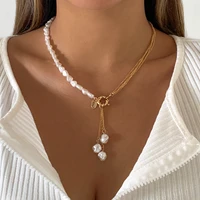 ingesight z baroque imitation pearl long tassel pendant necklaces korean elegant gold color link chain necklaces ladies jewelry