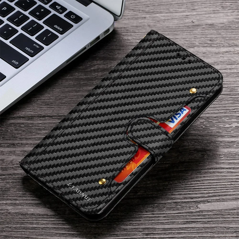 Винтажный чехол-кошелек из углеродного волокна для iPhone 11 Pro Max X Xr Xs кожаный