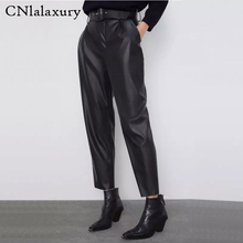 Pantalones de traje de cuero sintético para mujer...