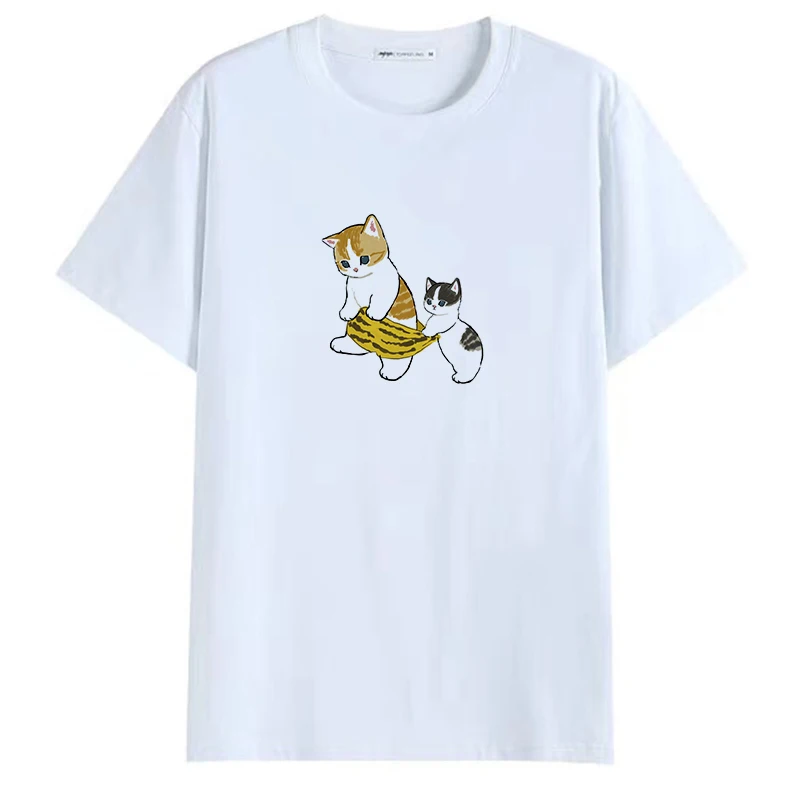 Женская футболка с круглым вырезом и принтом белая коротким рукавом в Корейском