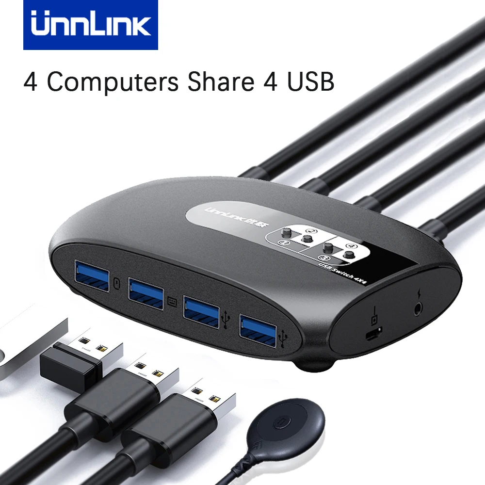 KVM-переключатель Unnlink USB 3 0 2 или 4 компьютера для совместного использования
