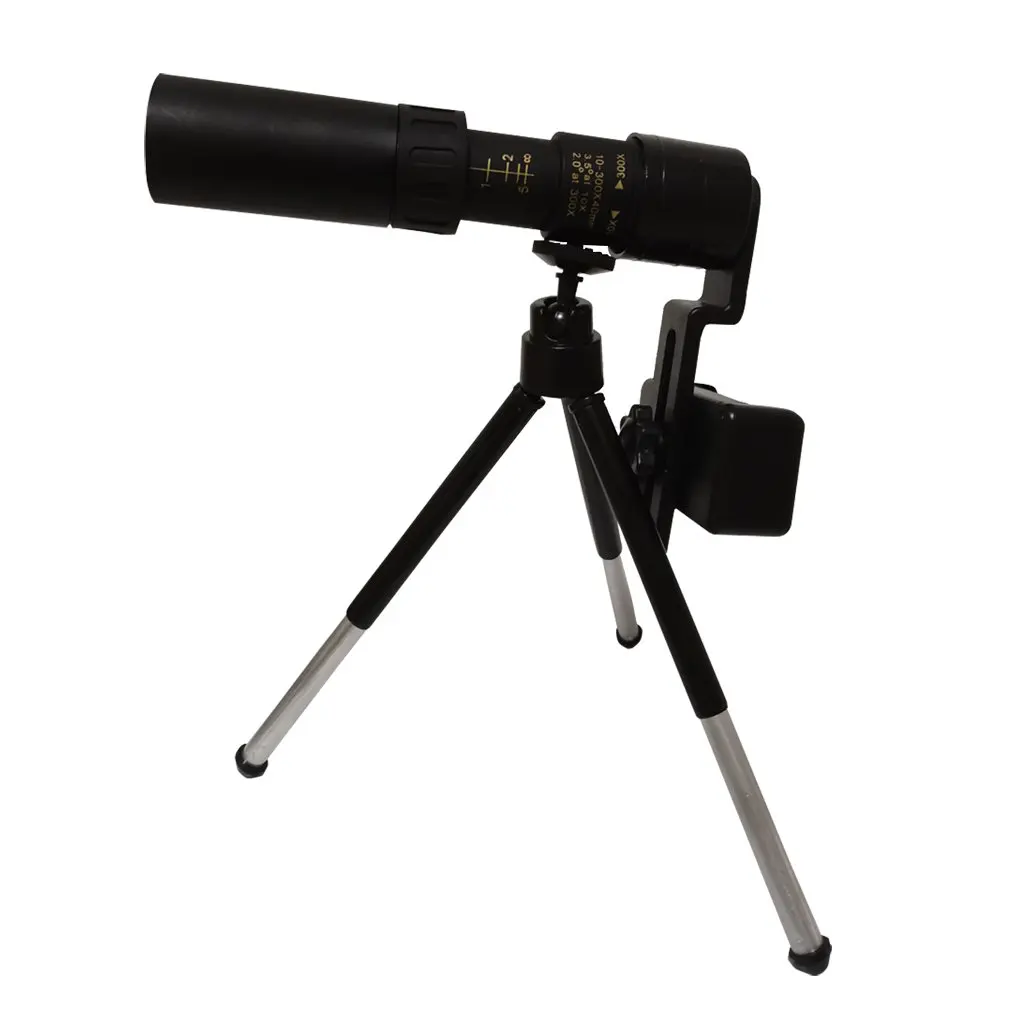 

Outdoor Monocular Telescope Super Telephoto Zoom 10-300X 40MM Telescope Portable Spyglass with Tripod and Mobile Phone Holder