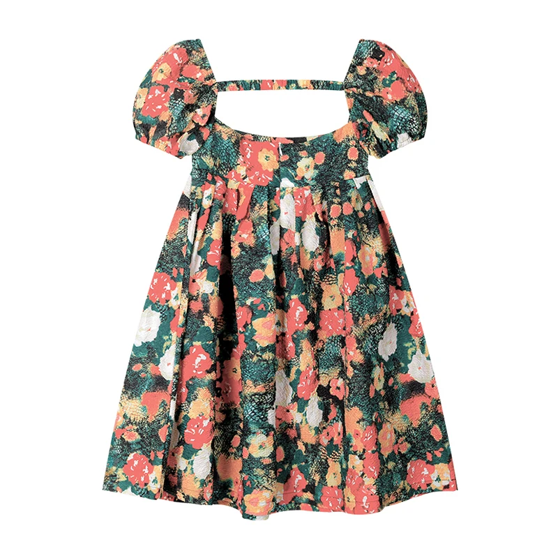 

Sweet Style Ball Gown Dress Women 2021 Summer New French Vintage Printed Square Collar Puff Sleeve Prairie Chic Ladies Dresses