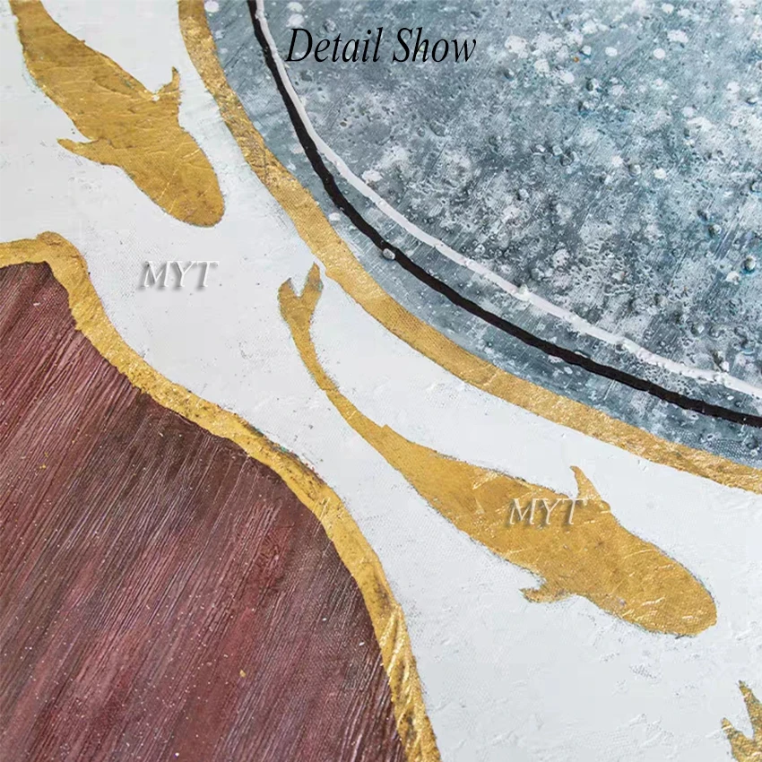 

100% real painting hand painted 1 gold leaf goldfish picture, painting canvas mural, living room