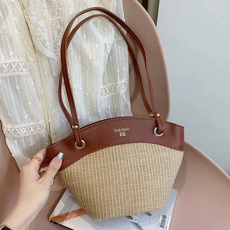 

Новая женская сумка ручной работы, цветная прошитая корзина большой емкости, модная Наплечная Сумочка для отдыха на море и пляже