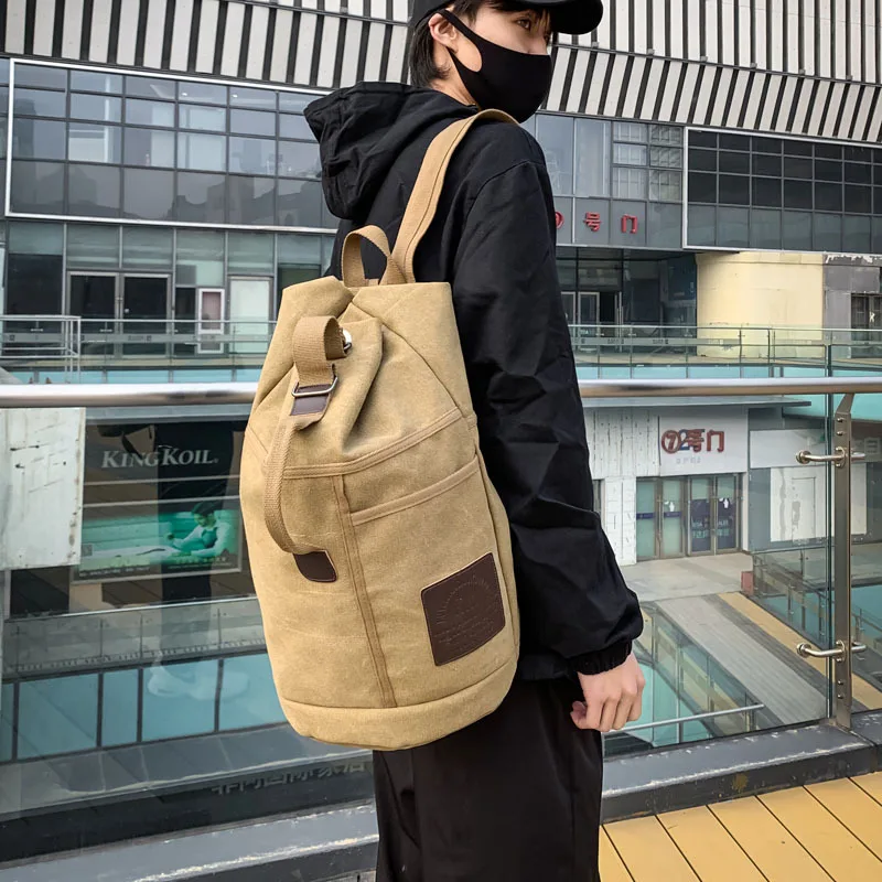 

Large Capacity Travel Backpack Men's and Women's Outdoor Sports Bucket Bag Trendy Canvas Bookbag Men