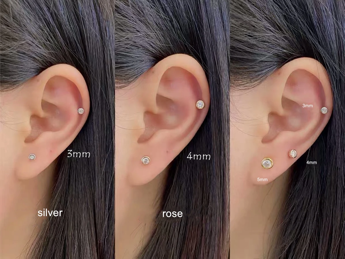 Женские круглые серьги гвоздики с фианитом из стерлингового серебра 925 пробы