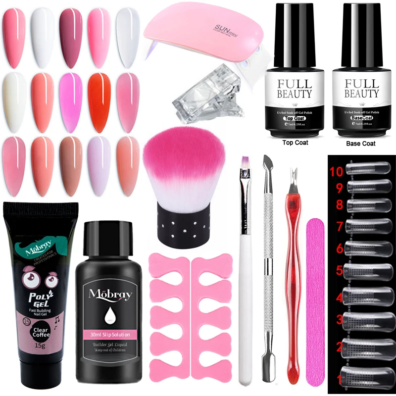 

13pcs/Set Poly Nail Gel Kit with Lamp Nail Extension Gel Kit Jell Nail Gel Acrylic Nail Kit French Salon Kit Gel Manicure Kits