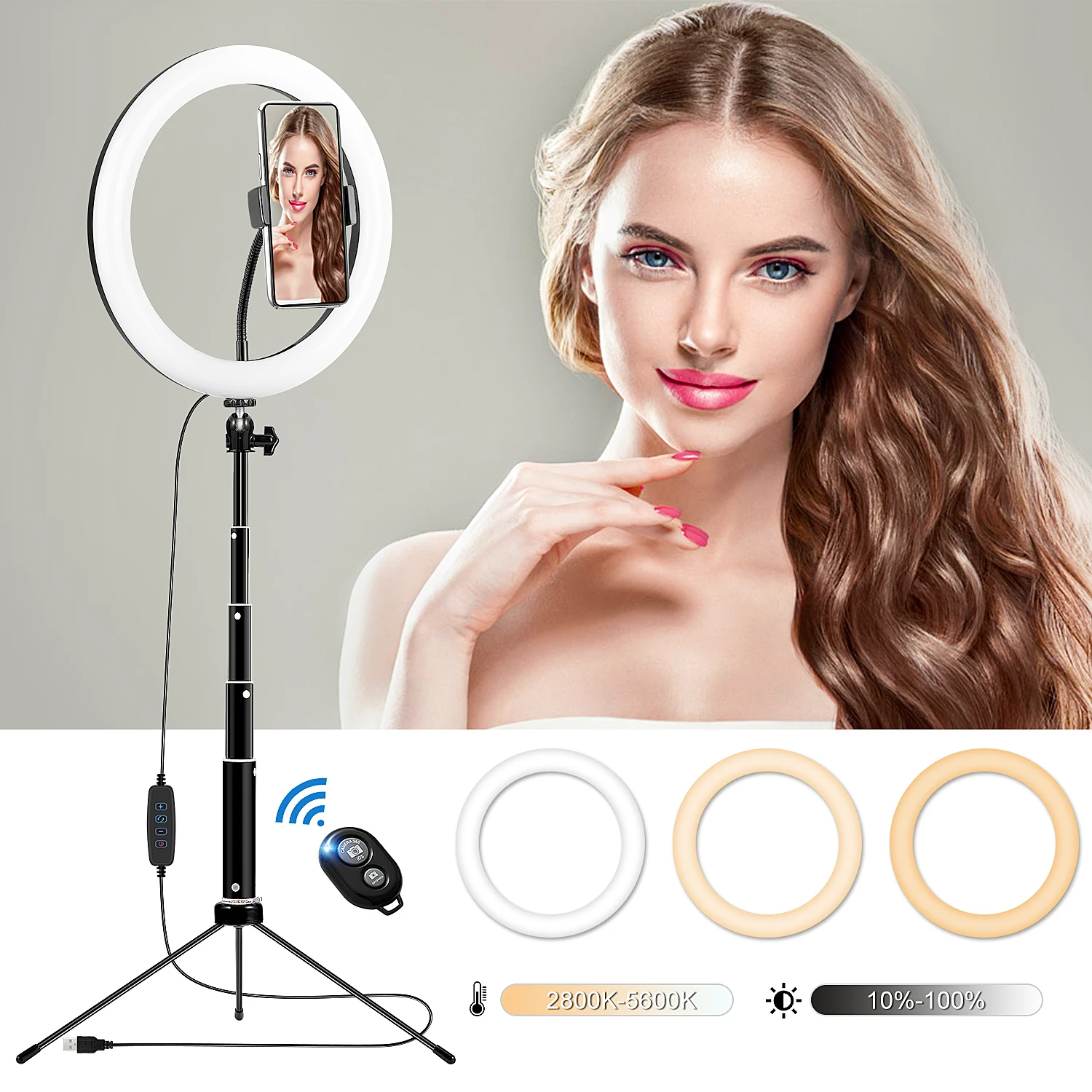 Светодиодный кольцевой светильник с регулируемой яркостью 10 дюймов штатив