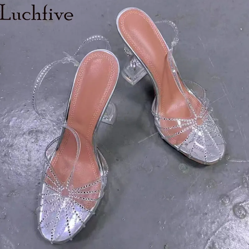 

Босоножки женские прозрачные с круглым носком, модные сандалии из ПВХ, высокий каблук, облегающие щиколотку