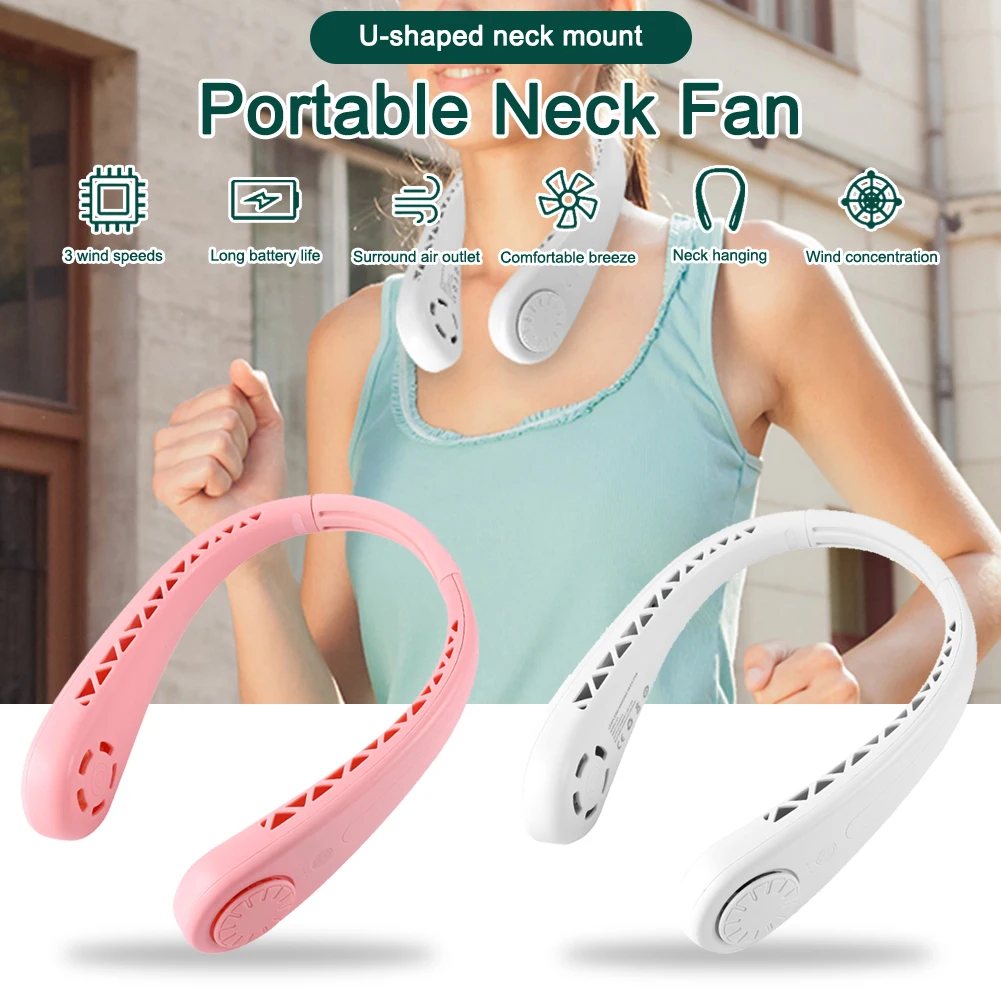 

Porous Hanging Neck Fan Sports Fan Lazy Portable Mini Fan No Leaf Usb Mini Mute Electric Fan Three-Speed Double Fan