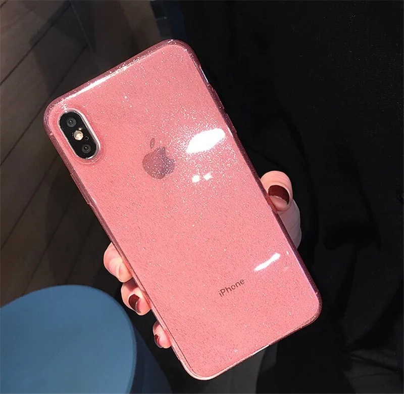 shining glitter powder back phone case for iphone 11 pro xr xs max 8 7 plus transparent soft tpu shockproof bling back cover free global shipping