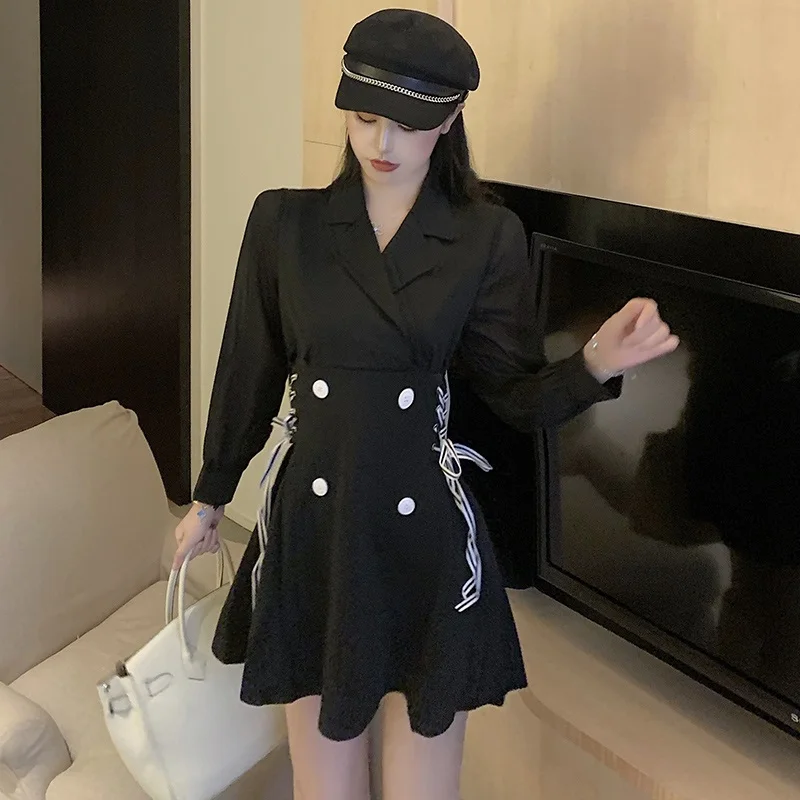 Женское платье-блейзер с длинным рукавом черное Сетчатое лоскутное повседневное