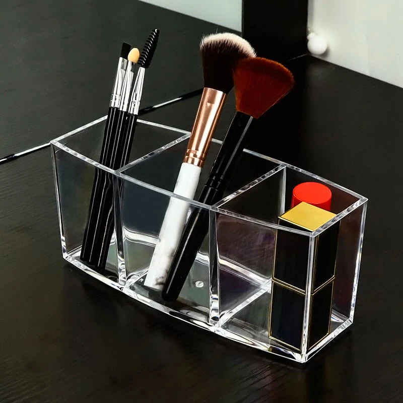 Clear Makeup Brush Holder Organizer 3 Slot Plastic Transparent Brushes Storage Box M88 | Красота и здоровье