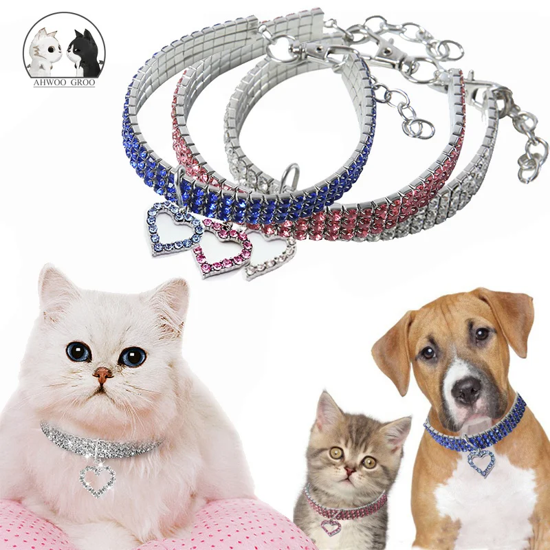 Великолепные элегантные сердце-образный ошейник Стразы для кота шеи малых и