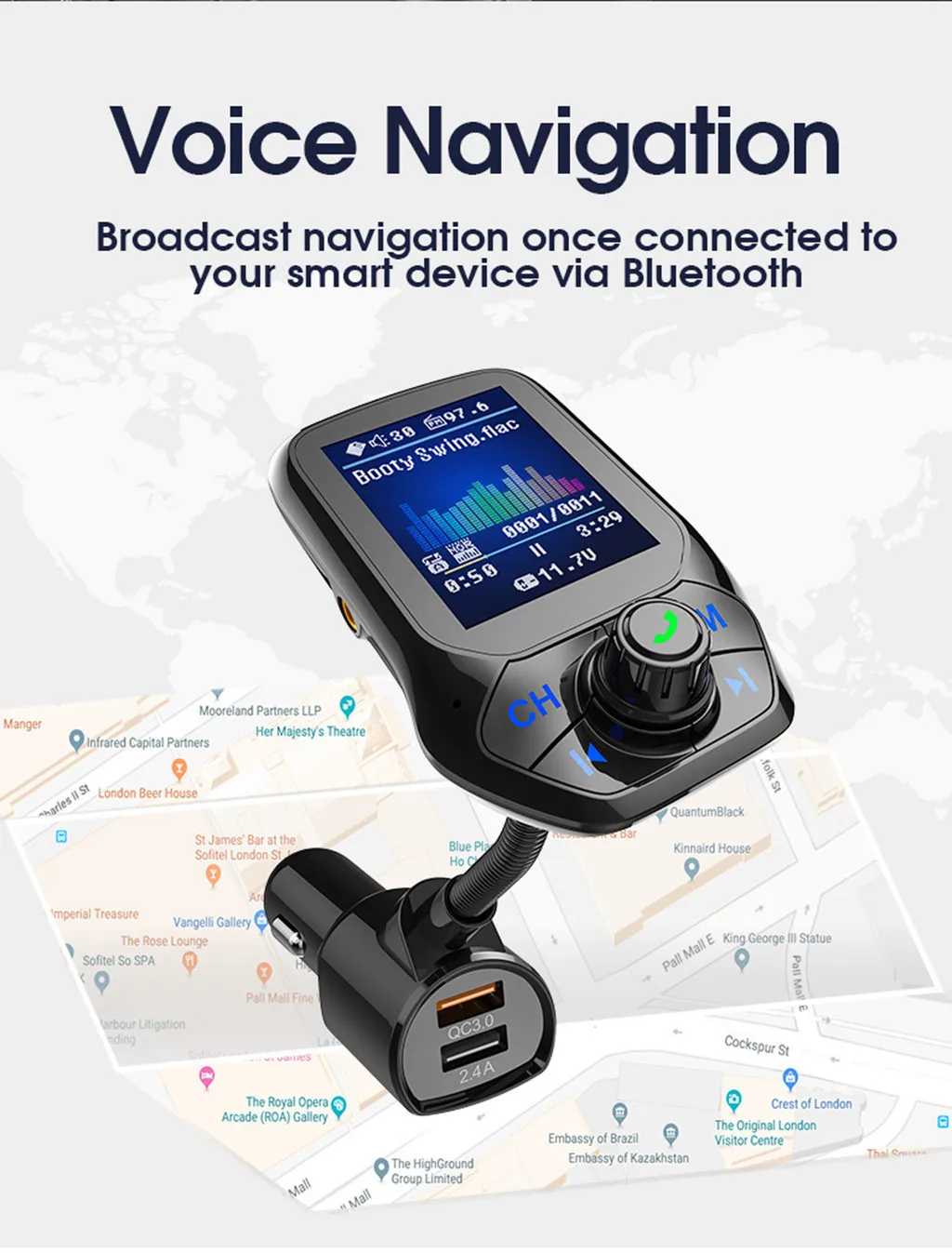 Bluetooth MP3 плеер FM передатчик автомобильное зарядное устройство двойной USB Батарея