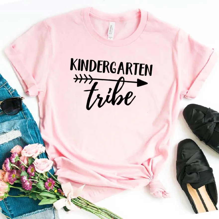 

Women T Shirt Kindergarten Tribe Letter Print Tshirt Women Short Sleeve O Neck Loose T-shirt Ladies Summer Causal Tee Shirt Tops