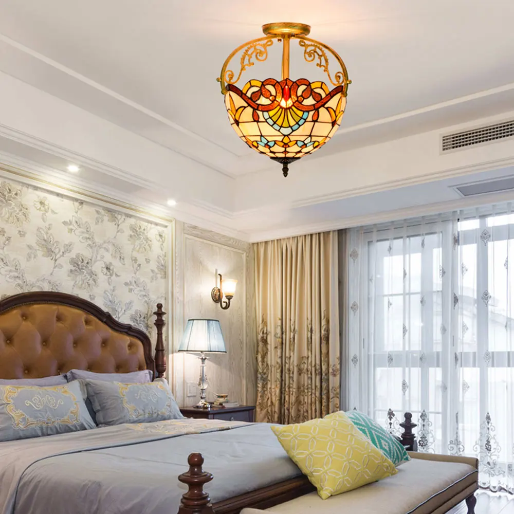 Винтажные потолочные светильники Тиффани светодиодные витражные лампы в