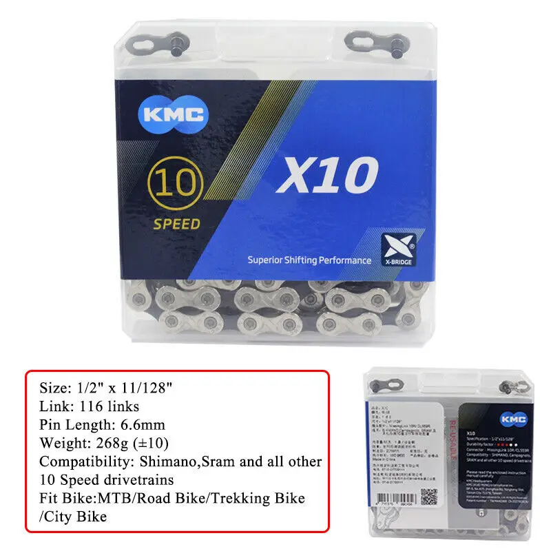 X10 KMC MTB велосипедных цепей 8/9/10/11 Скорость цепи двойной «х» половина 116/118 ссылки велоспорт инструмент для демонтажа цепи велосипеда(подходит для Shimano SRAM Casstte - Цвет: X10