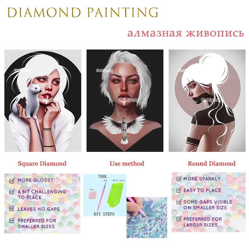 

Figure Diamond Painting Pretty Cool Girl with Depressed Eyes Cross Stitch Rhinestones Square or Round Diamond Home Rooms Decorat