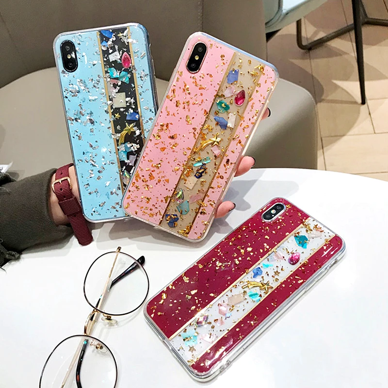 Блестящий чехол для телефона из золотой фольги и мрамора iPhone XS MAX мягкий