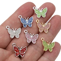5pcs silver plated crystal butterfly charms pendants for jewelry making bracelet necklace diy earrings accessories