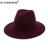buttermere 100 wool wide brim simple church derby top hat panama solid felt fedoras hat for men women solid burgundy jazz cap