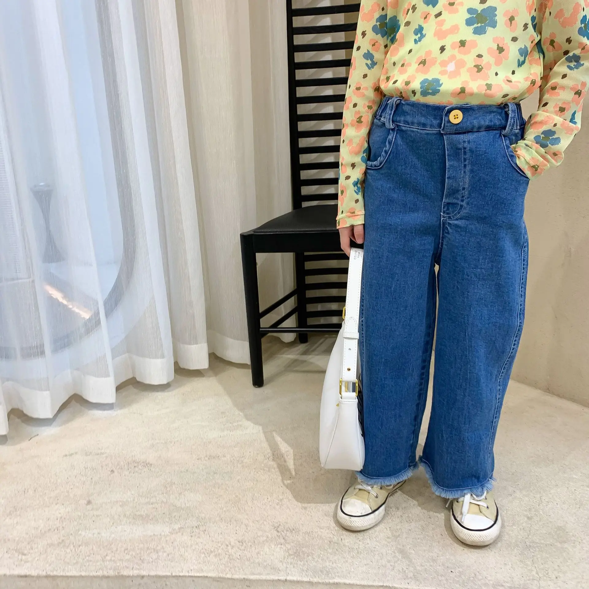 

Summer New Arrival korean style girl's loose jeans long pants all-match casual girl's trousers for cool cute baby girls